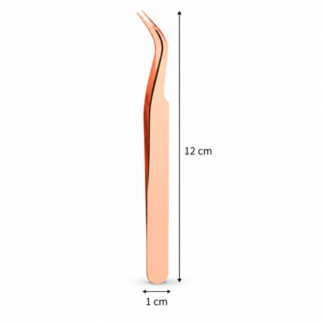  פינצטה מקצועית זוויתית להדבקת, הלחמת והארכת ריסים – רוז גולד